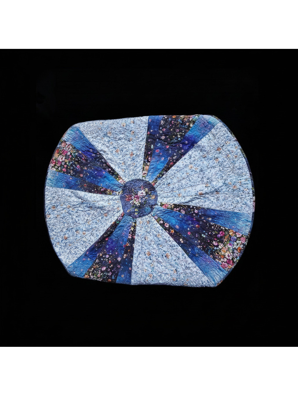 Handmade 4ft Rnd Dresden Wedge Quilt Table Topper Blue Floral Batik Grandmacore